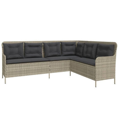 Tuinbank met kussens L-vormig poly rattan lichtgrijs