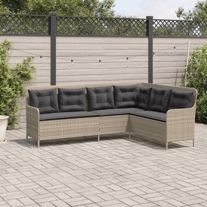 Tuinbank met kussens L-vormig poly rattan lichtgrijs