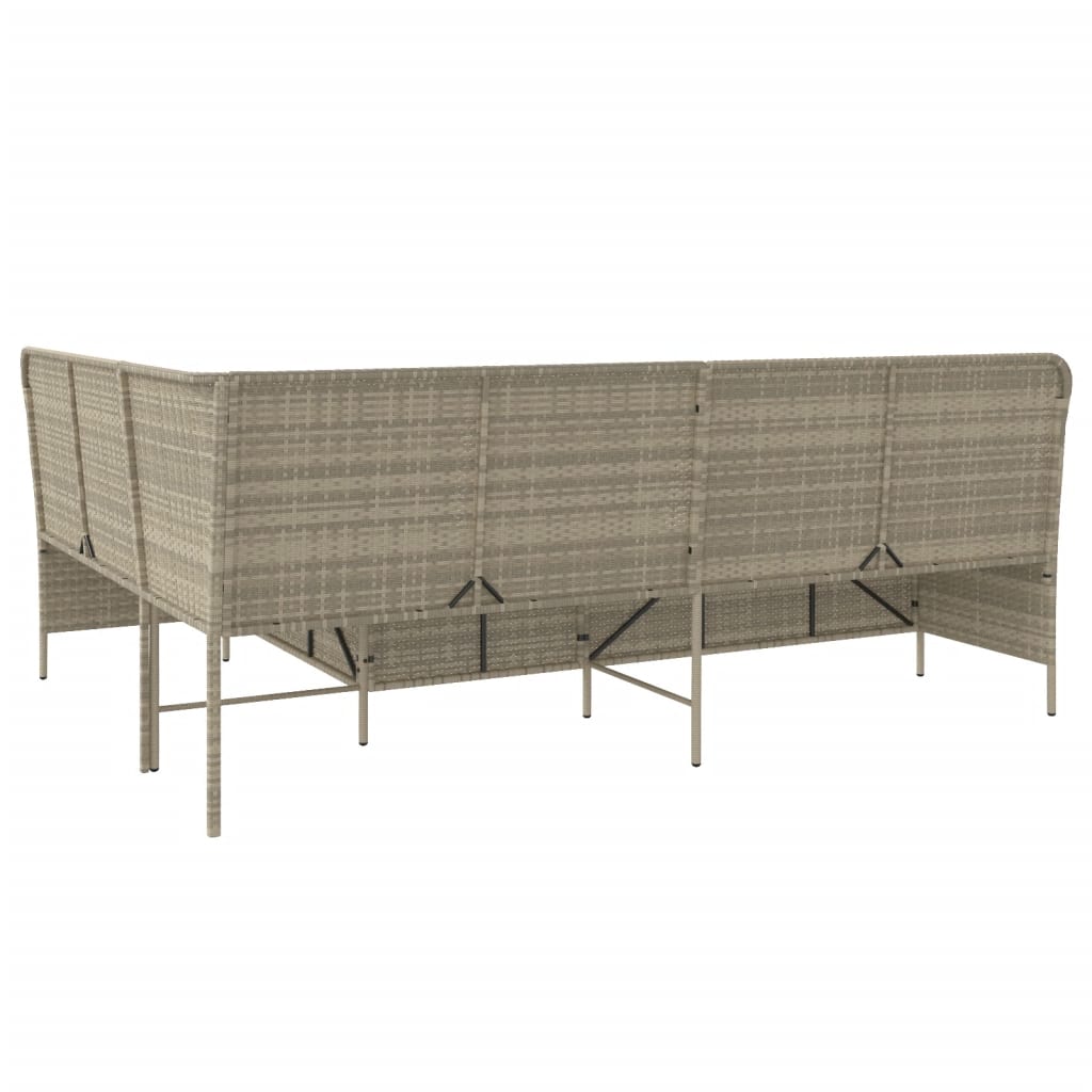 Tuinbank met kussens L-vormig poly rattan lichtgrijs
