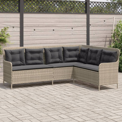 Tuinbank met kussens L-vormig poly rattan lichtgrijs