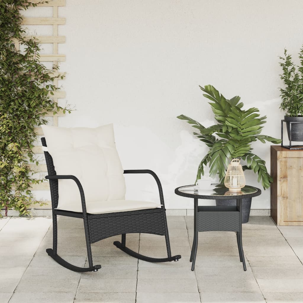 Tuinschommelstoel met kussens poly rattan zwart