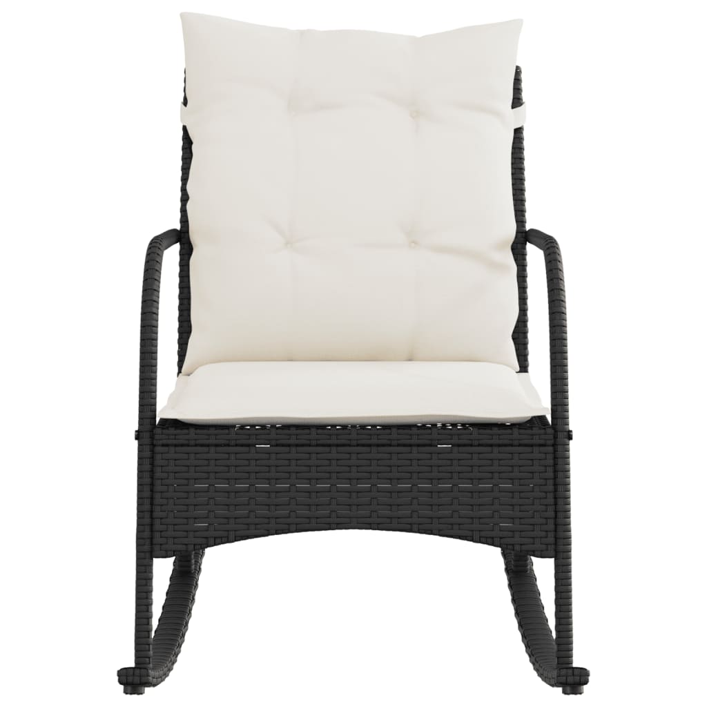Tuinschommelstoel met kussens poly rattan zwart
