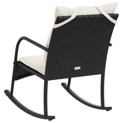 Tuinschommelstoel met kussens poly rattan zwart