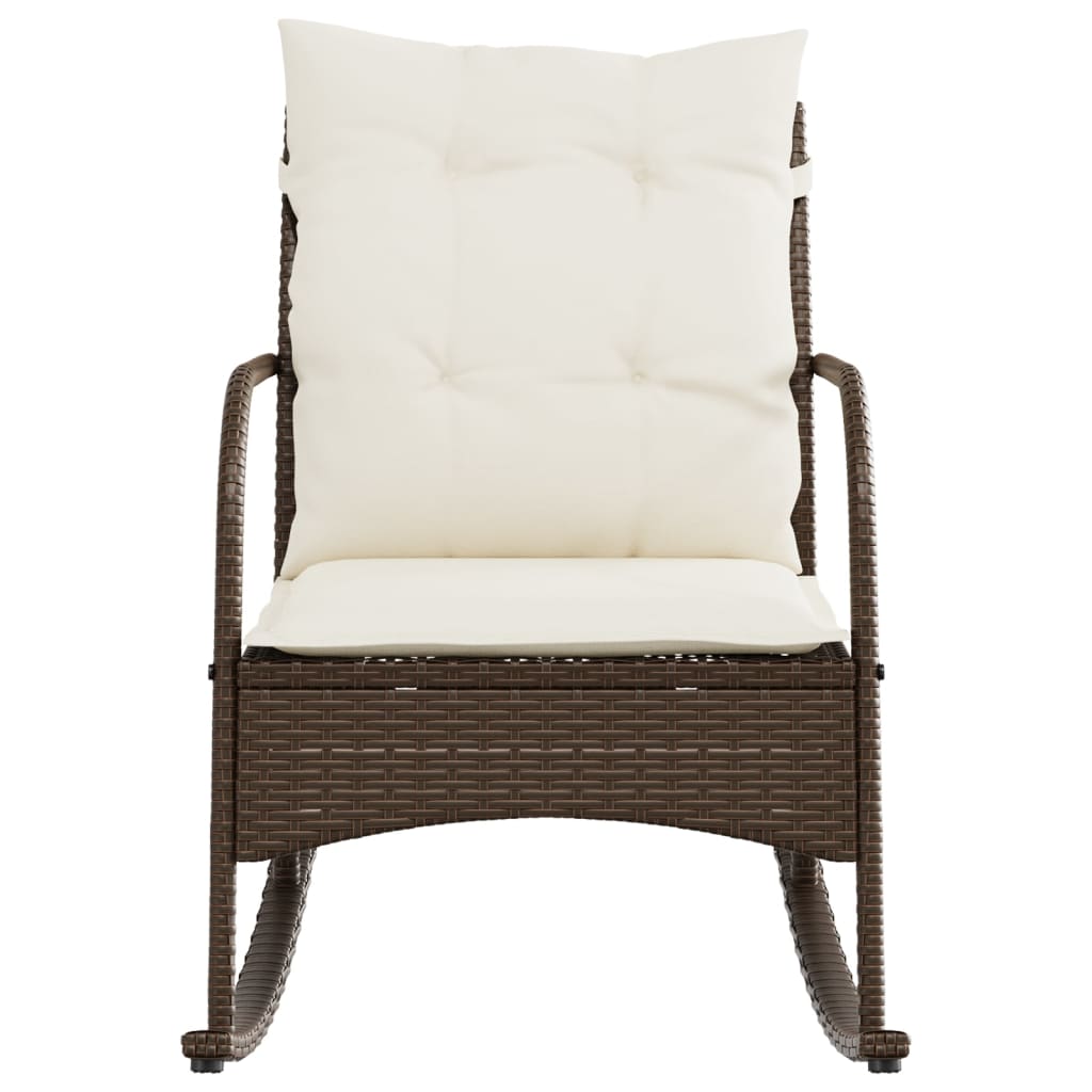 Tuinschommelstoel met kussens poly rattan bruin