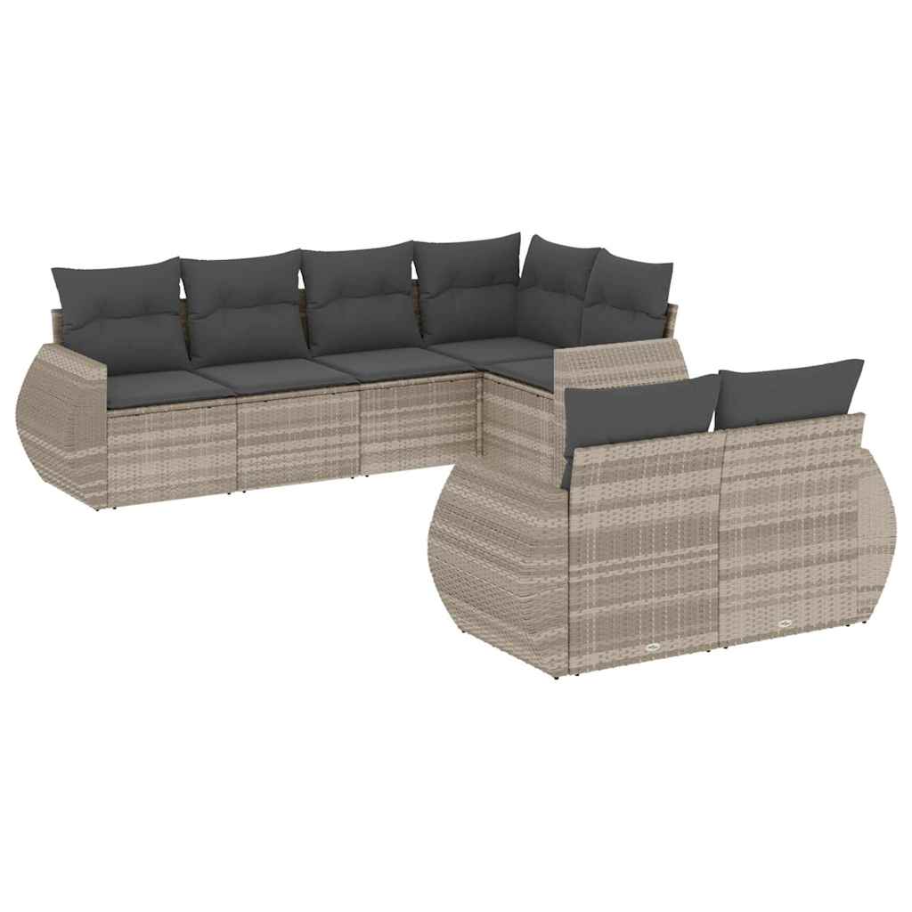 7-delige Loungeset met kussens poly rattan lichtgrijs