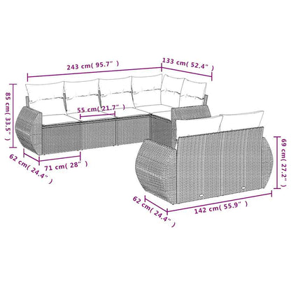 7-delige Loungeset met kussens poly rattan lichtgrijs