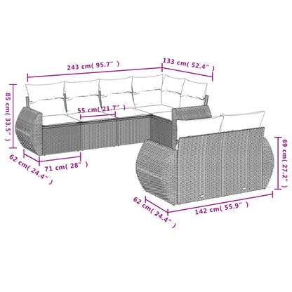 7-delige Loungeset met kussens poly rattan bruin
