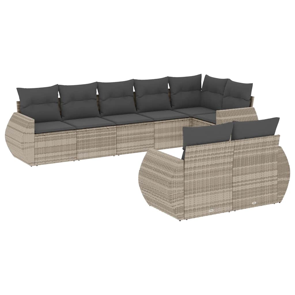 8-delige Loungeset met kussens poly rattan lichtgrijs