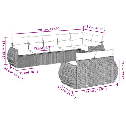 8-delige Loungeset met kussens poly rattan bruin
