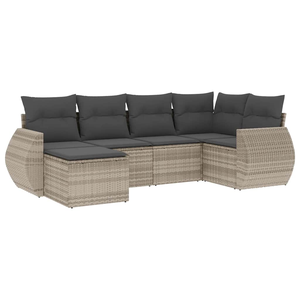 6-delige Loungeset met kussens poly rattan lichtgrijs