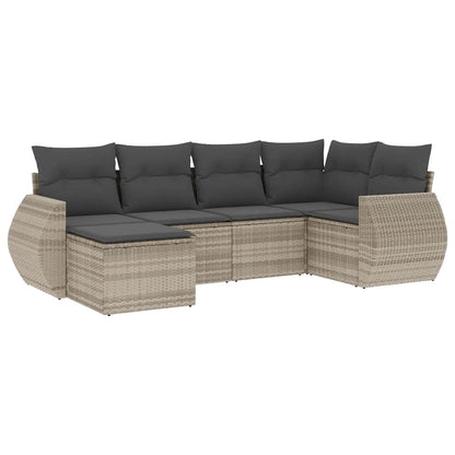 6-delige Loungeset met kussens poly rattan lichtgrijs