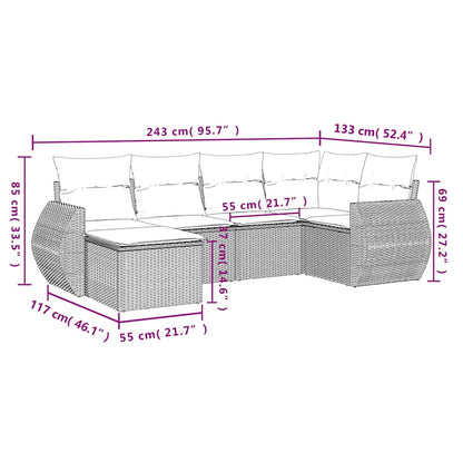 6-delige Loungeset met kussens poly rattan lichtgrijs