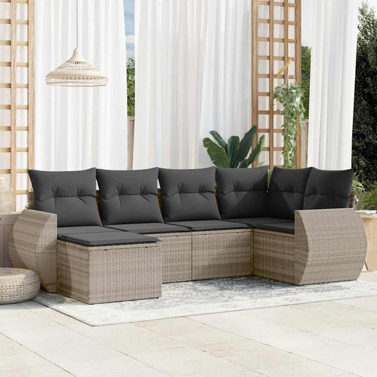 6-delige Loungeset met kussens poly rattan lichtgrijs