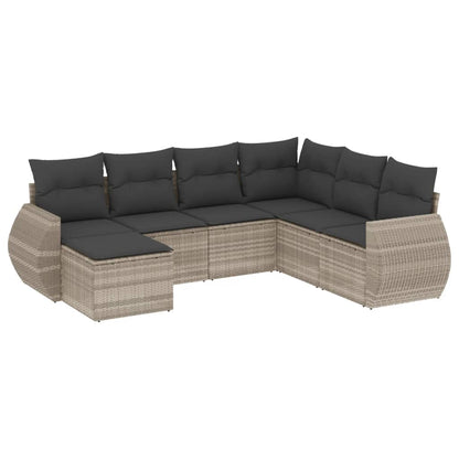 7-delige Loungeset met kussens poly rattan lichtgrijs