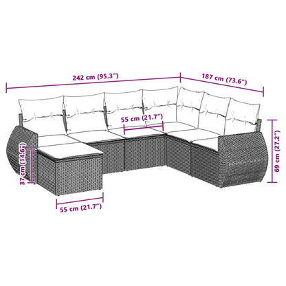 7-delige Loungeset met kussens poly rattan lichtgrijs