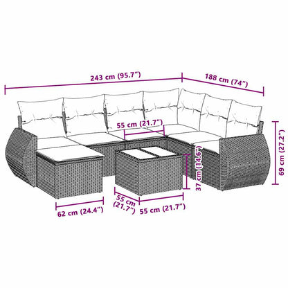 8-delige Loungeset met kussens poly rattan lichtgrijs