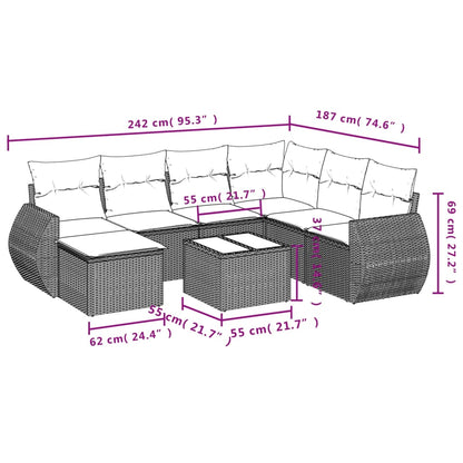8-delige Loungeset met kussens poly rattan bruin