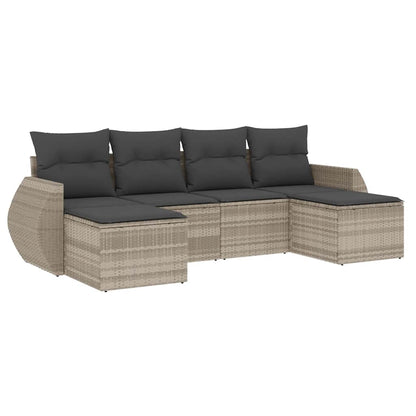 6-delige Loungeset met kussens poly rattan lichtgrijs