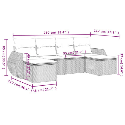 6-delige Loungeset met kussens poly rattan bruin