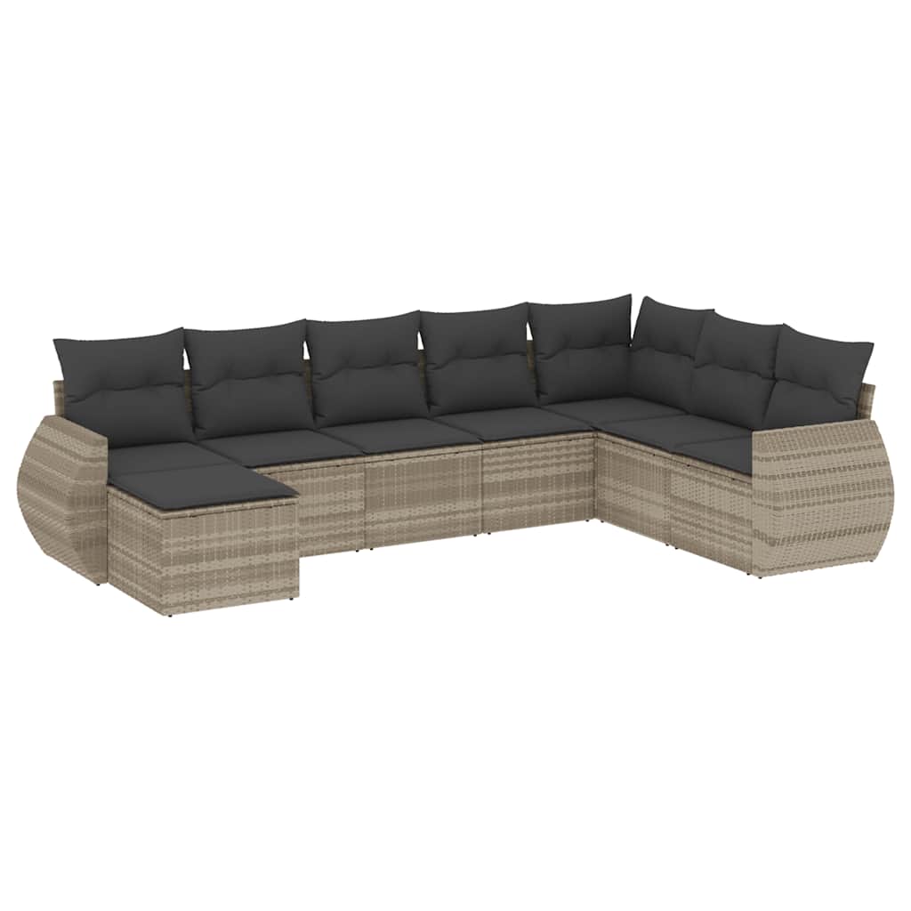 8-delige Loungeset met kussens poly rattan lichtgrijs