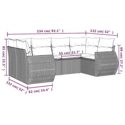 6-delige Loungeset met kussens poly rattan lichtgrijs