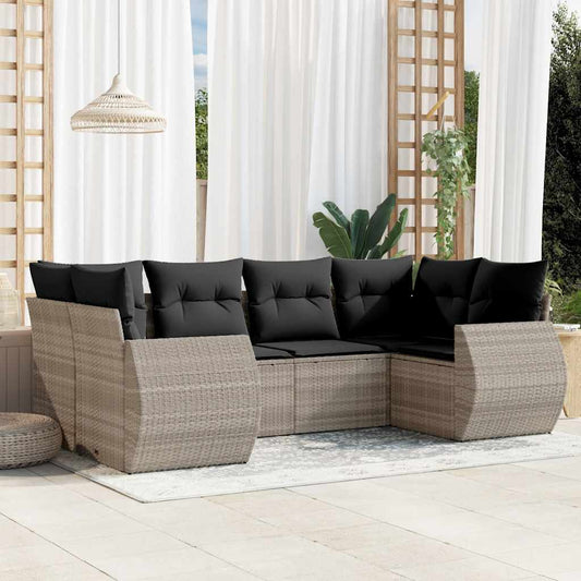 6-delige Loungeset met kussens poly rattan lichtgrijs