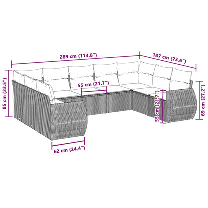 9-delige Loungeset met kussens poly rattan lichtgrijs