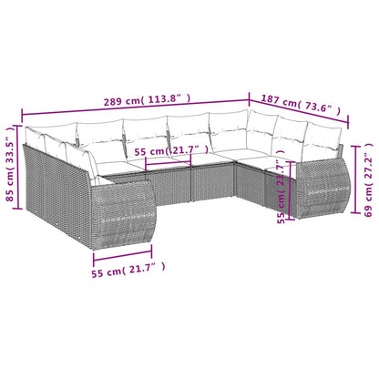 9-delige Loungeset met kussens poly rattan bruin