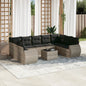 10-delige Loungeset met kussens poly rattan lichtgrijs