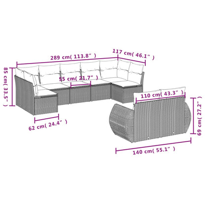 9-delige Loungeset met kussens poly rattan bruin