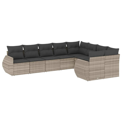 9-delige Loungeset met kussens poly rattan lichtgrijs