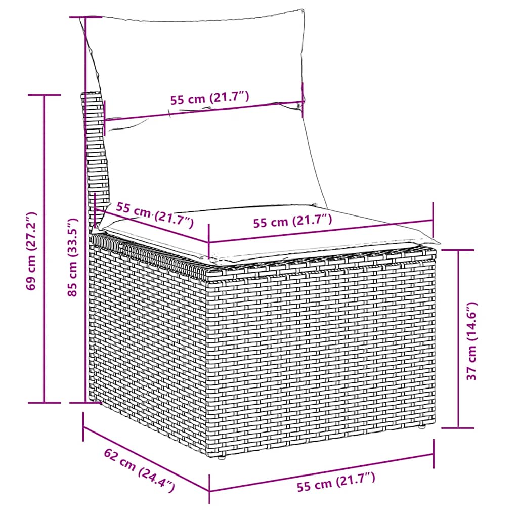 10-delige Loungeset met kussens poly rattan lichtgrijs
