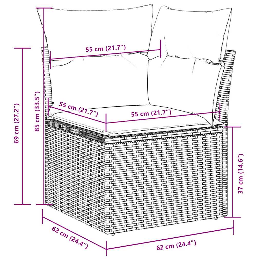 10-delige Loungeset met kussens poly rattan lichtgrijs