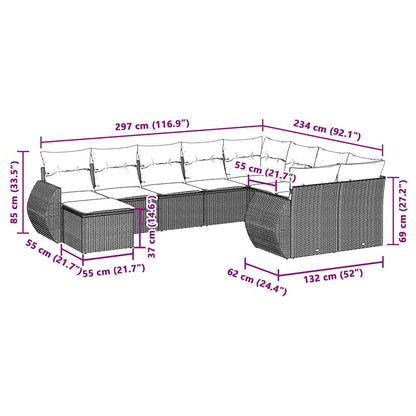10-delige Loungeset met kussens poly rattan lichtgrijs