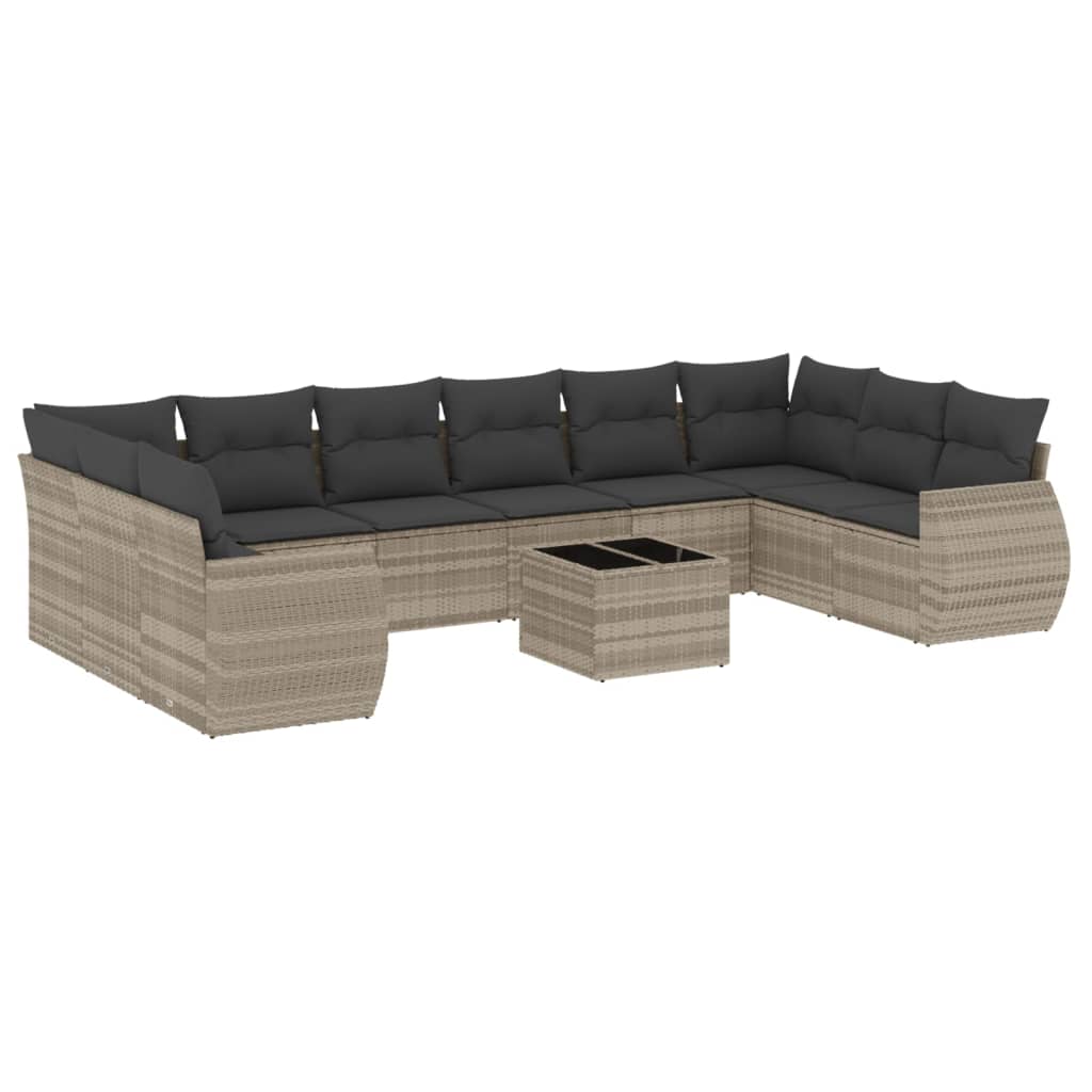 11-delige Loungeset met kussens poly rattan lichtgrijs
