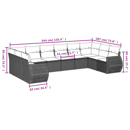 11-delige Loungeset met kussens poly rattan bruin