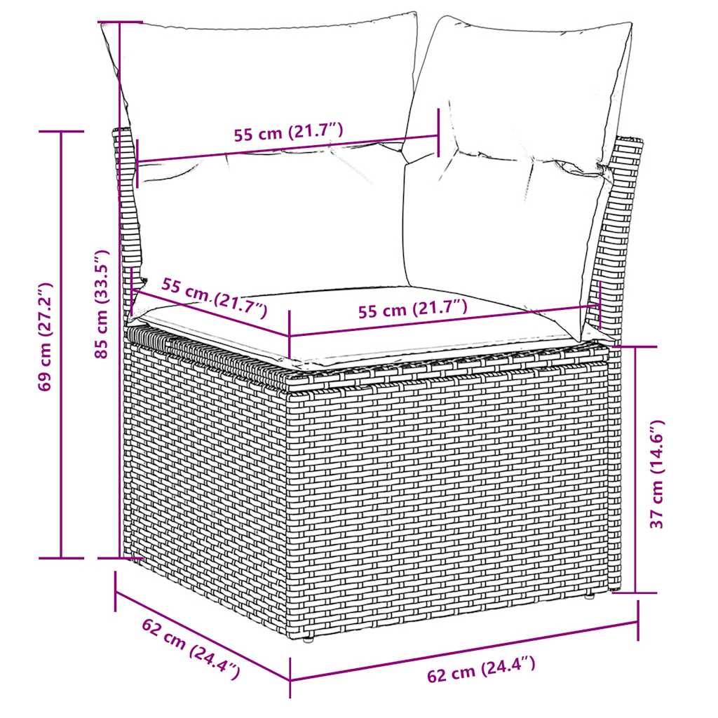 10-delige Loungeset met kussens poly rattan lichtgrijs
