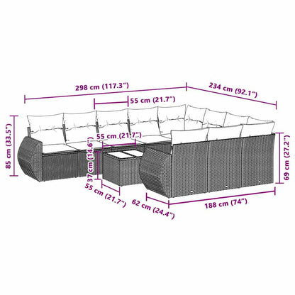 11-delige Loungeset met kussens poly rattan lichtgrijs