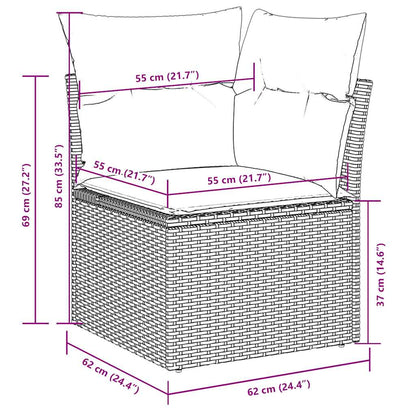 11-delige Loungeset met kussens poly rattan lichtgrijs