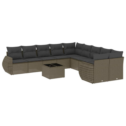 11-delige Loungeset met kussens poly rattan lichtgrijs