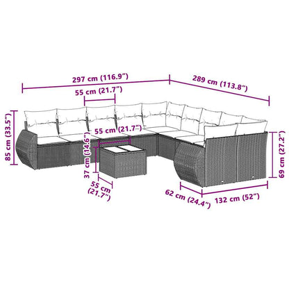 11-delige Loungeset met kussens poly rattan lichtgrijs