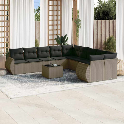 11-delige Loungeset met kussens poly rattan lichtgrijs