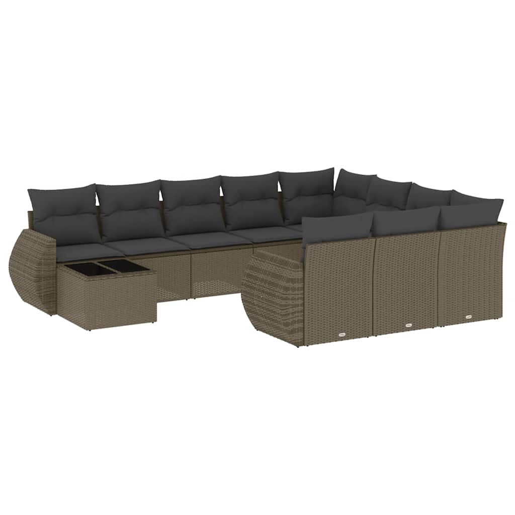 11-delige Loungeset met kussens poly rattan lichtgrijs