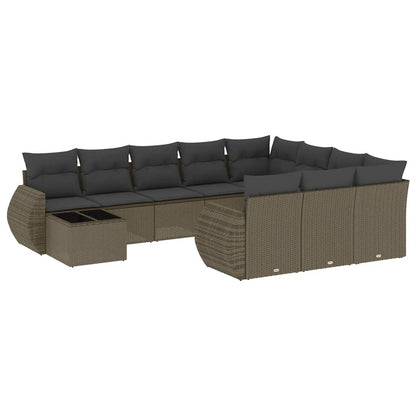 11-delige Loungeset met kussens poly rattan lichtgrijs