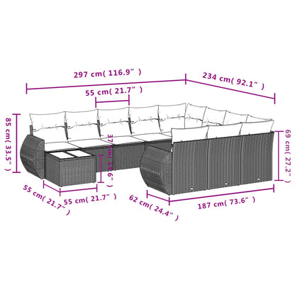 11-delige Loungeset met kussens poly rattan bruin