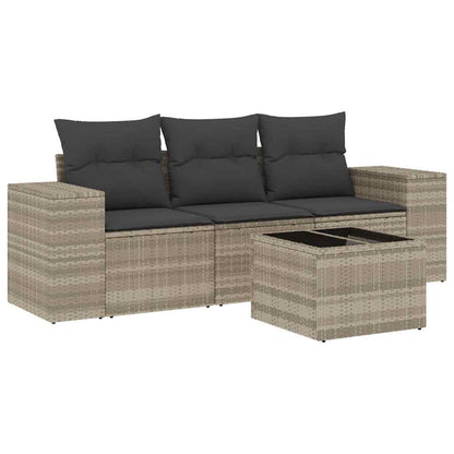 4-delige Loungeset met kussens poly rattan lichtgrijs