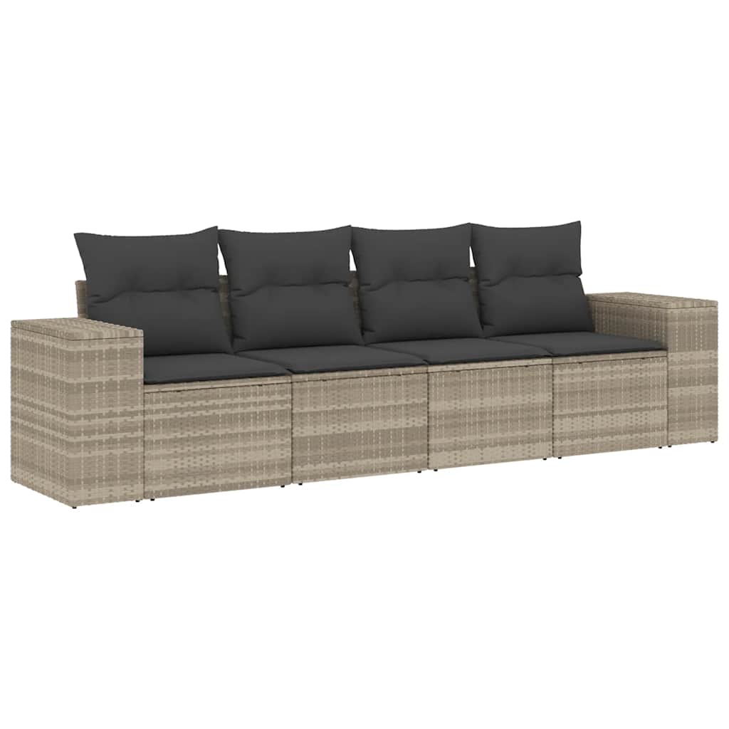4-delige Loungeset met kussens poly rattan lichtgrijs