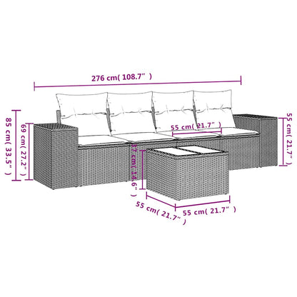 5-delige Loungeset met kussens poly rattan lichtgrijs
