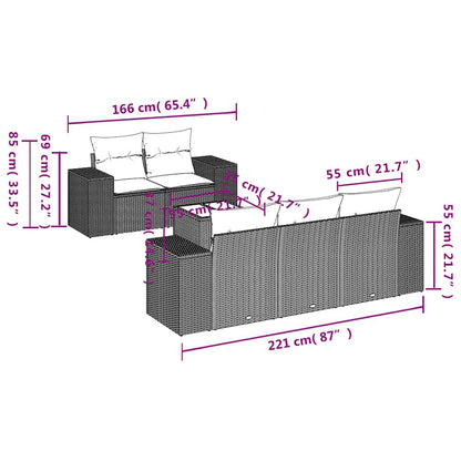 6-delige Loungeset met kussens poly rattan lichtgrijs