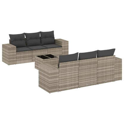 7-delige Loungeset met kussens poly rattan lichtgrijs
